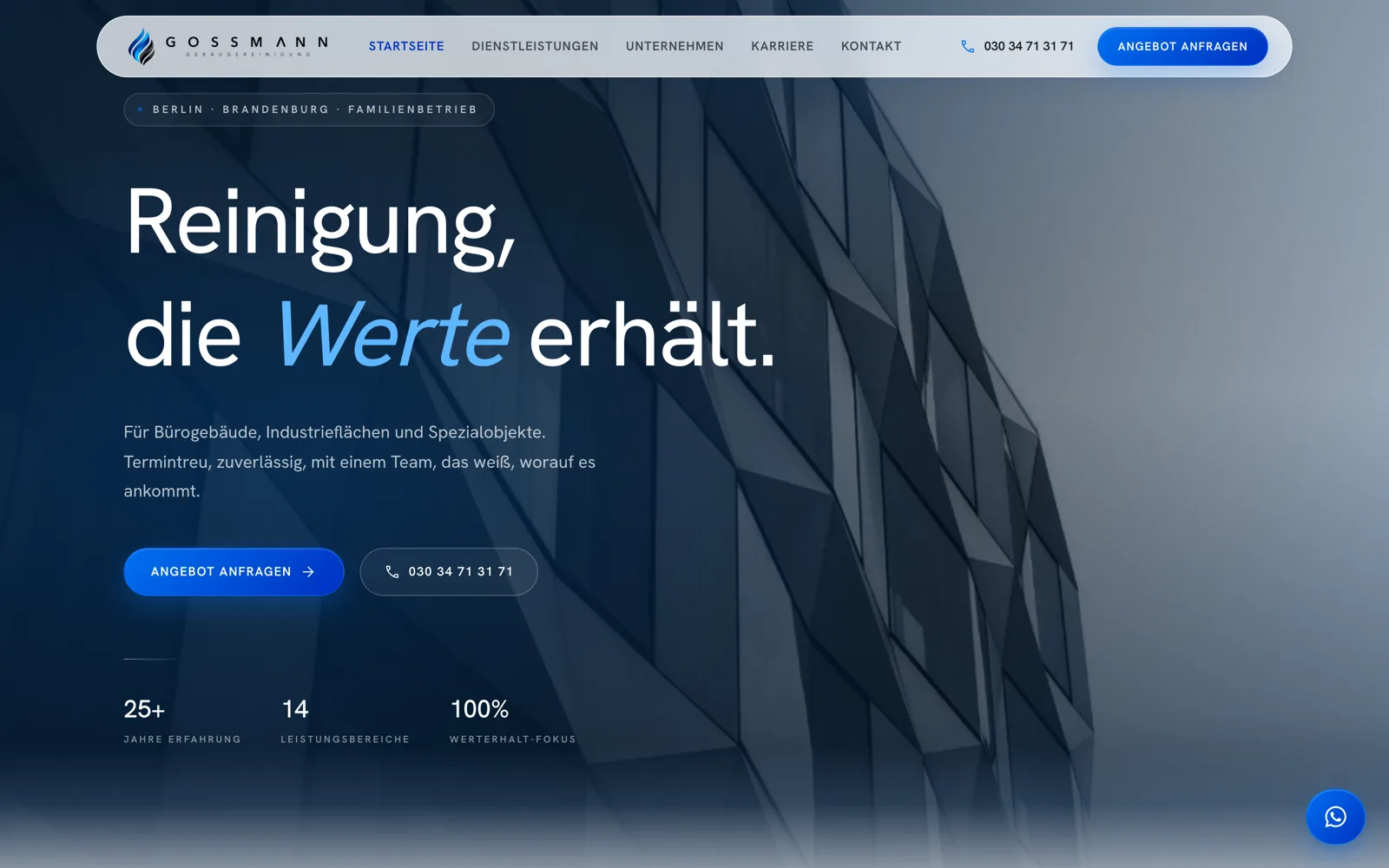 Screenshot der Website Gossmann Gebäudereinigung