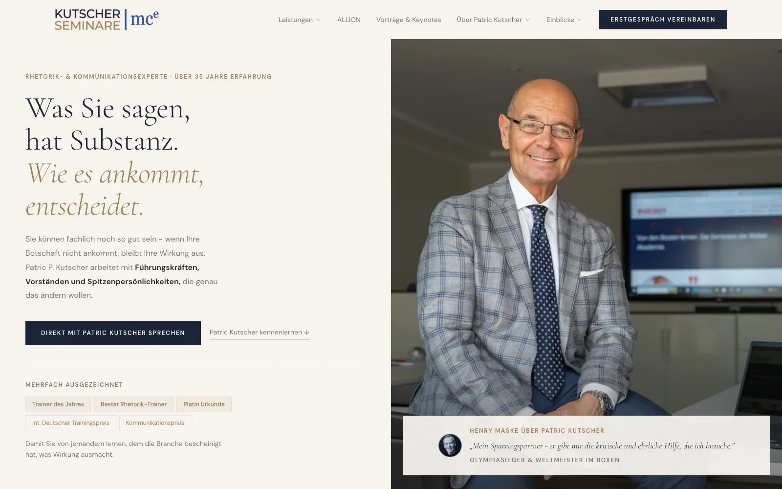 Screenshot der Website Kutscher-Seminare