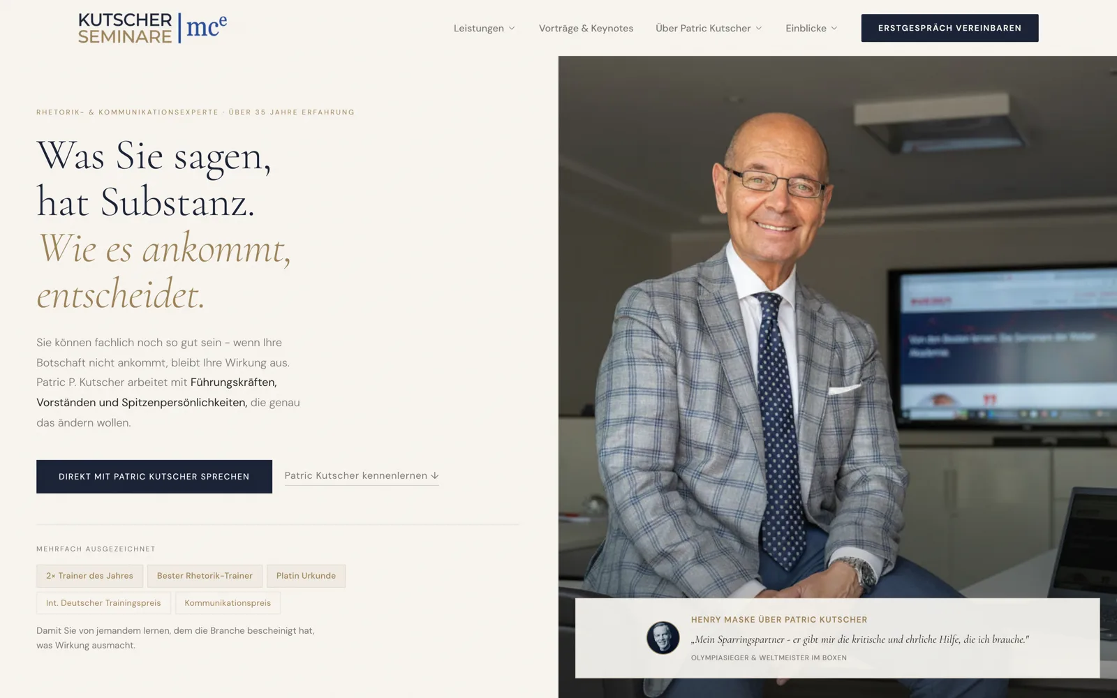 Screenshot der Website Kutscher-Seminare